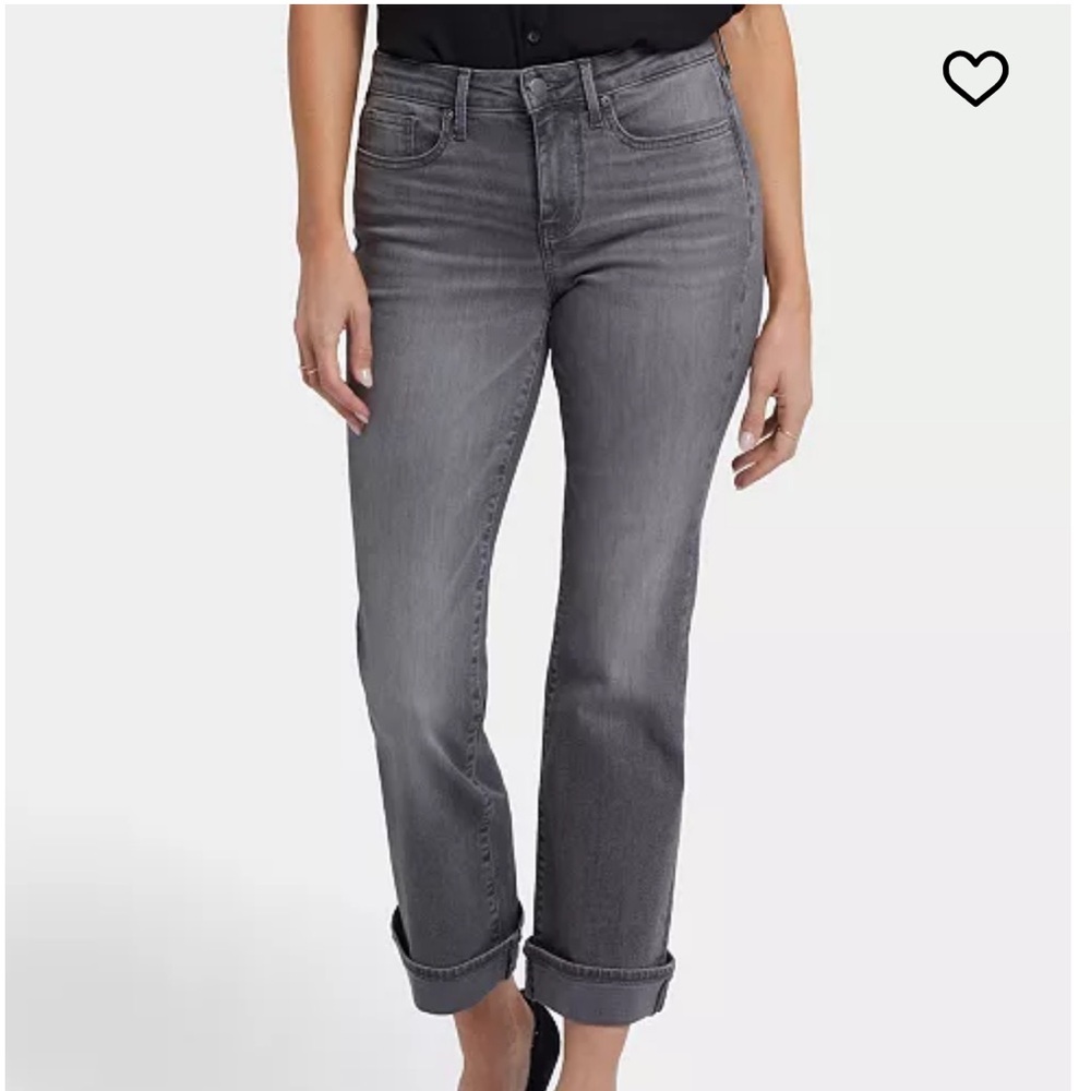 NYDJ Barbara Boot Cut distressed gray ankle cuff jeans